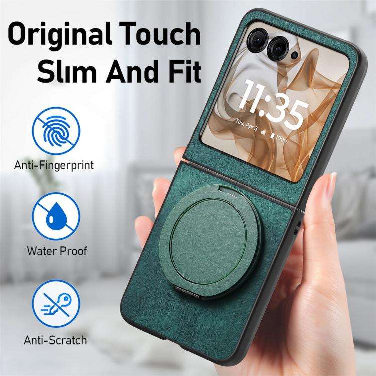 For Motorola Moto Razr 60 Retro Leather Rotation Round Holder Phone Case(Green)
