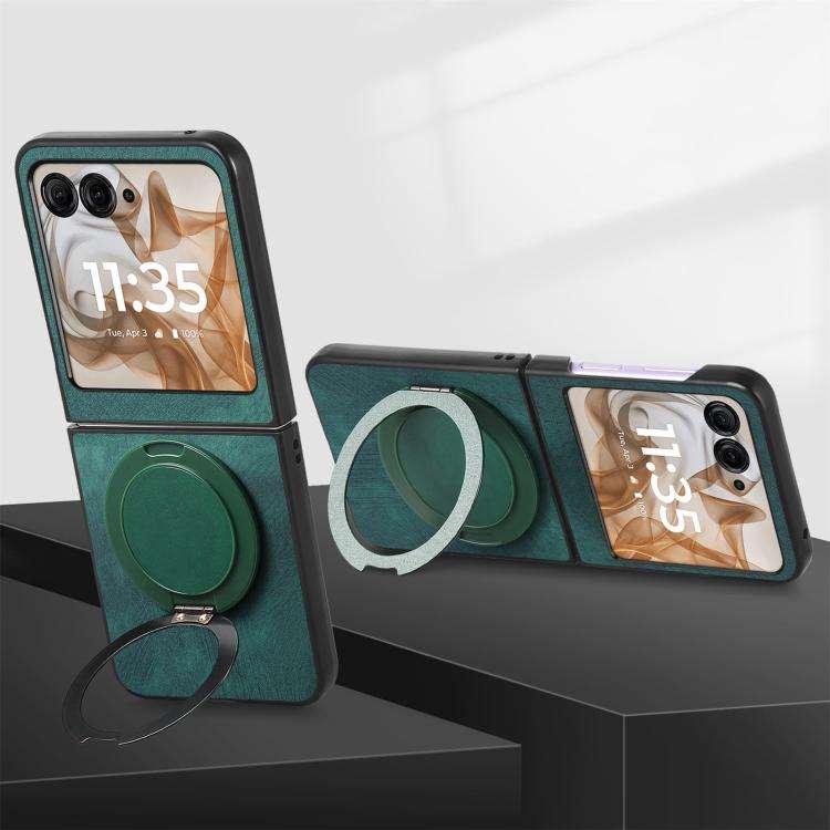 For Motorola Moto Razr 60 Retro Leather Rotation Round Holder Phone Case(Green)