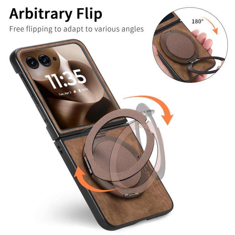 For Motorola Moto Razr 60 Ultra Retro Leather Rotation Round Holder Phone Case(Brown)