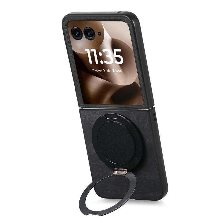 For Motorola Moto Razr 60 Ultra Retro Leather Rotation Round Holder Phone Case(Black)