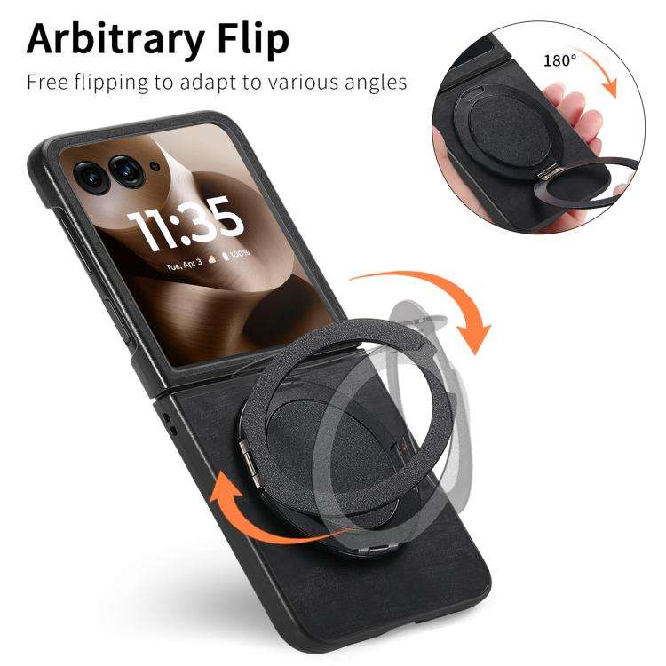 For Motorola Moto Razr 60 Ultra Retro Leather Rotation Round Holder Phone Case(Black)