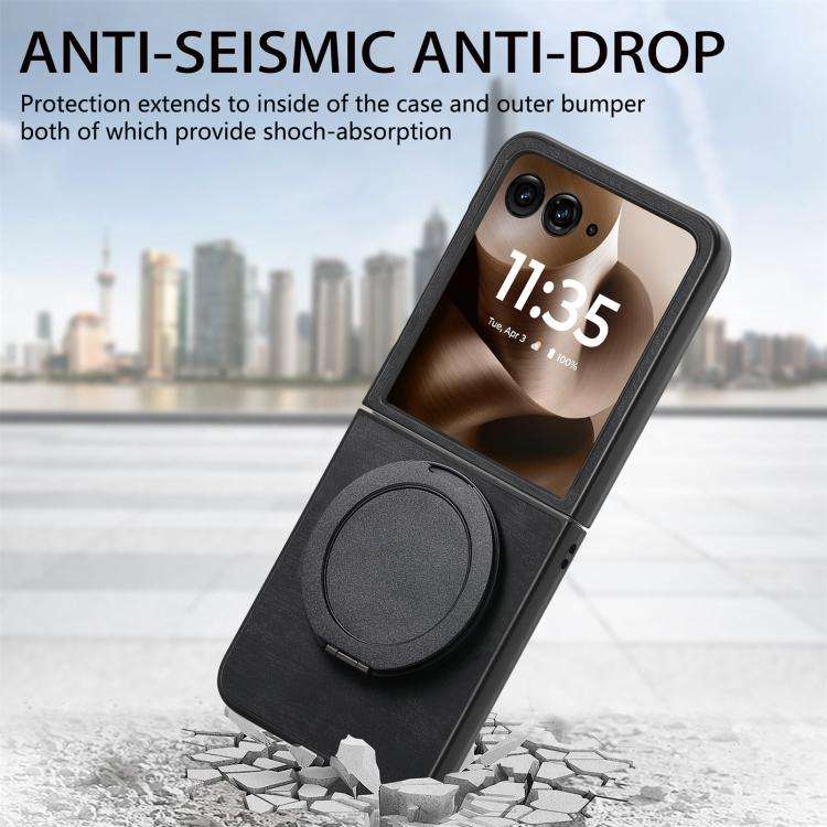 For Motorola Moto Razr 60 Ultra Retro Leather Rotation Round Holder Phone Case(Black)