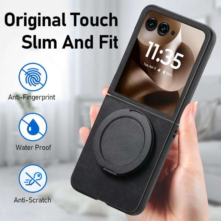 For Motorola Moto Razr 60 Ultra Retro Leather Rotation Round Holder Phone Case(Black)