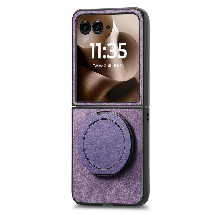 For Motorola Moto Razr 60 Ultra Retro Leather Rotation Round Holder Phone Case(Purple)