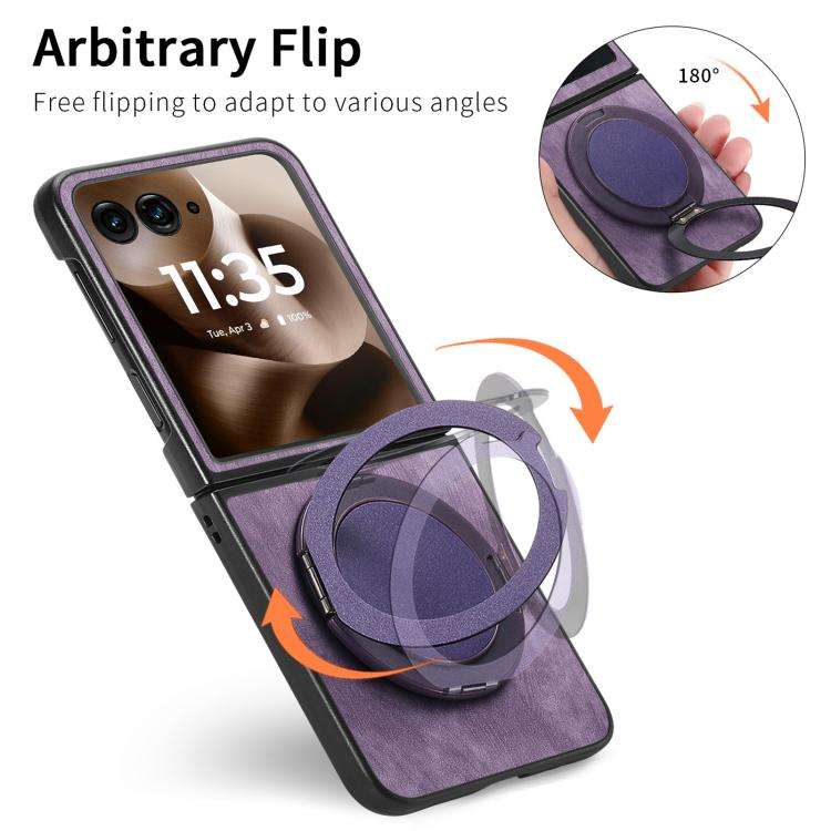 For Motorola Moto Razr 60 Ultra Retro Leather Rotation Round Holder Phone Case(Purple)