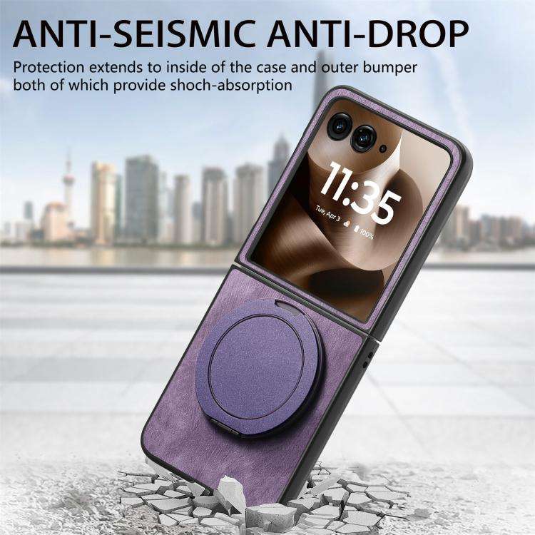 For Motorola Moto Razr 60 Ultra Retro Leather Rotation Round Holder Phone Case(Purple)