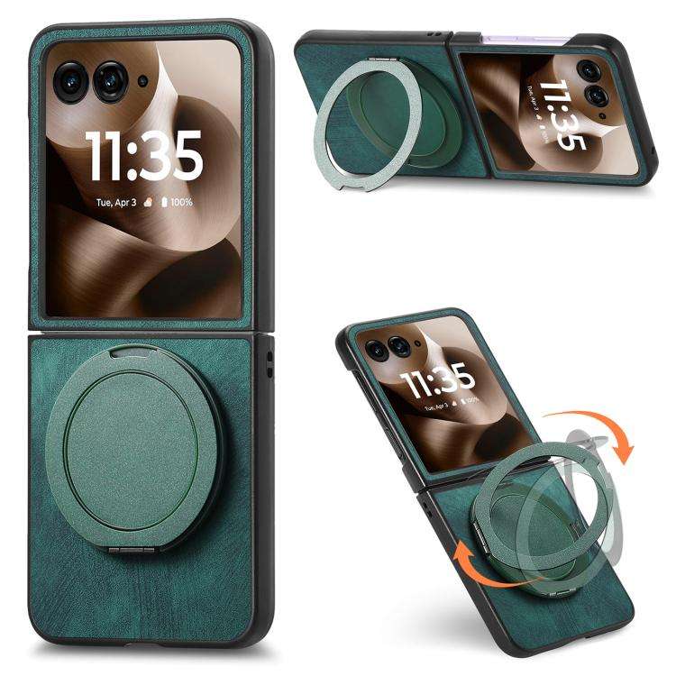 For Motorola Moto Razr 60 Ultra Retro Leather Rotation Round Holder Phone Case(Green)