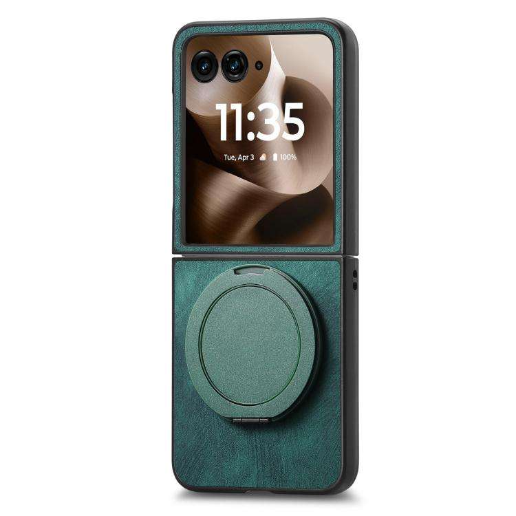 For Motorola Moto Razr 60 Ultra Retro Leather Rotation Round Holder Phone Case(Green)