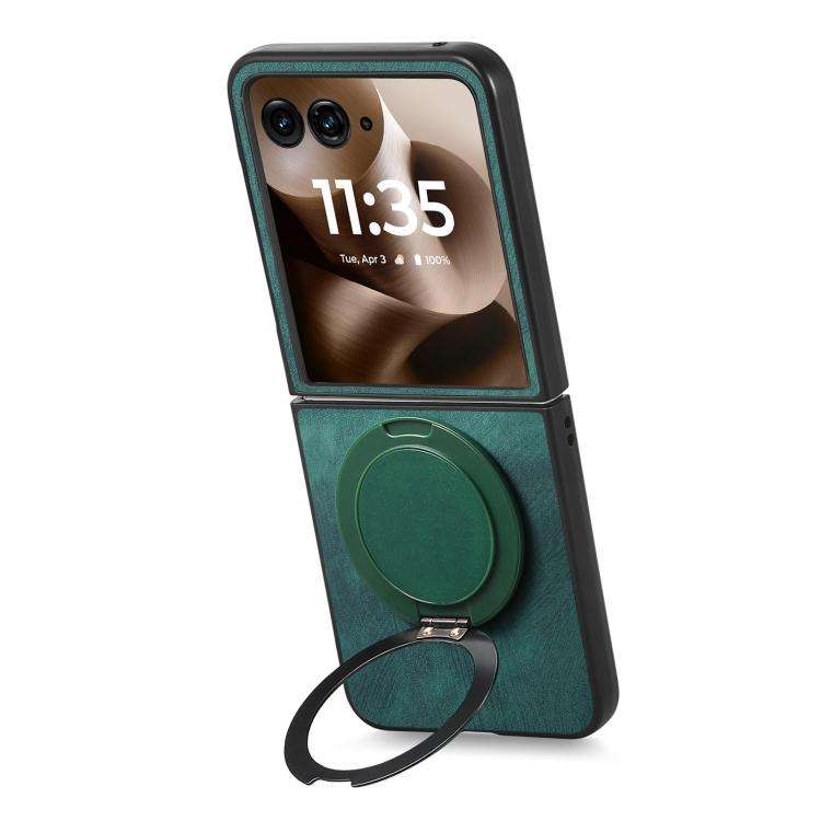 For Motorola Moto Razr 60 Ultra Retro Leather Rotation Round Holder Phone Case(Green)