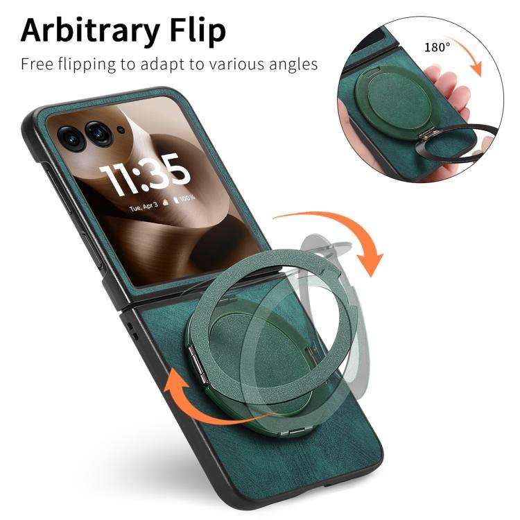 For Motorola Moto Razr 60 Ultra Retro Leather Rotation Round Holder Phone Case(Green)