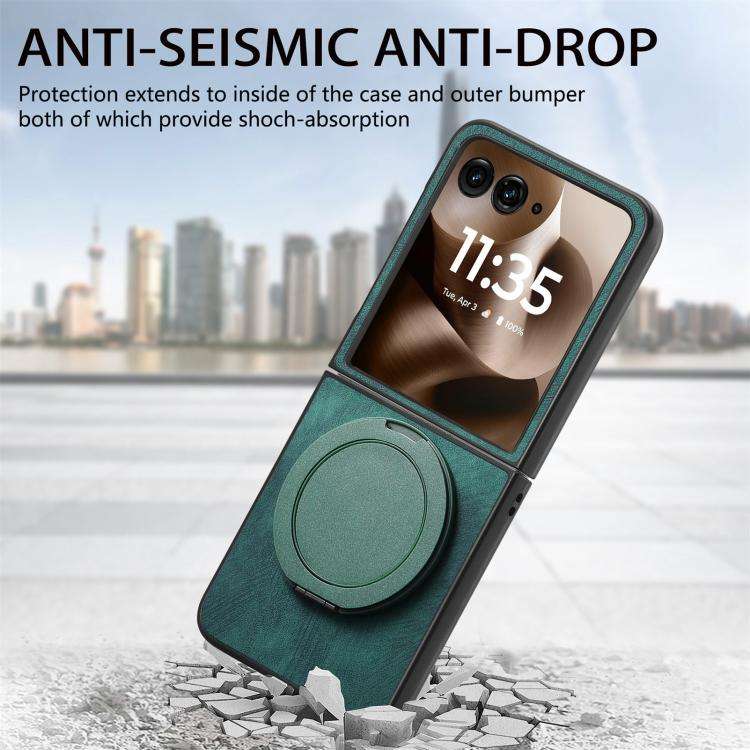 For Motorola Moto Razr 60 Ultra Retro Leather Rotation Round Holder Phone Case(Green)