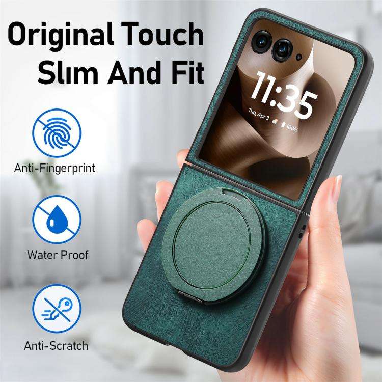 For Motorola Moto Razr 60 Ultra Retro Leather Rotation Round Holder Phone Case(Green)