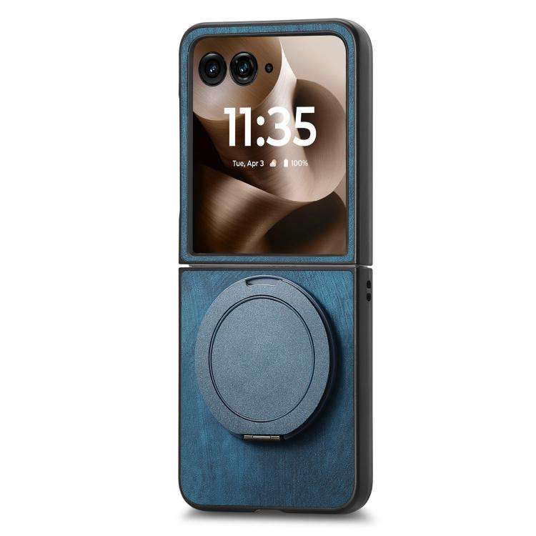 For Motorola Moto Razr 40 Ultra Retro Leather Rotation Round Holder Phone Case(Blue)