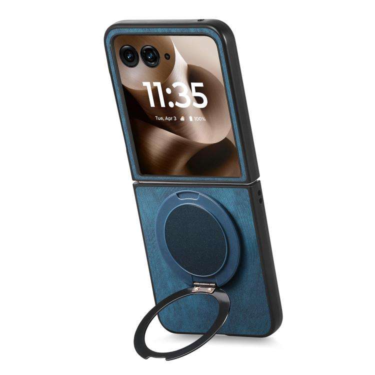 For Motorola Moto Razr 40 Ultra Retro Leather Rotation Round Holder Phone Case(Blue)