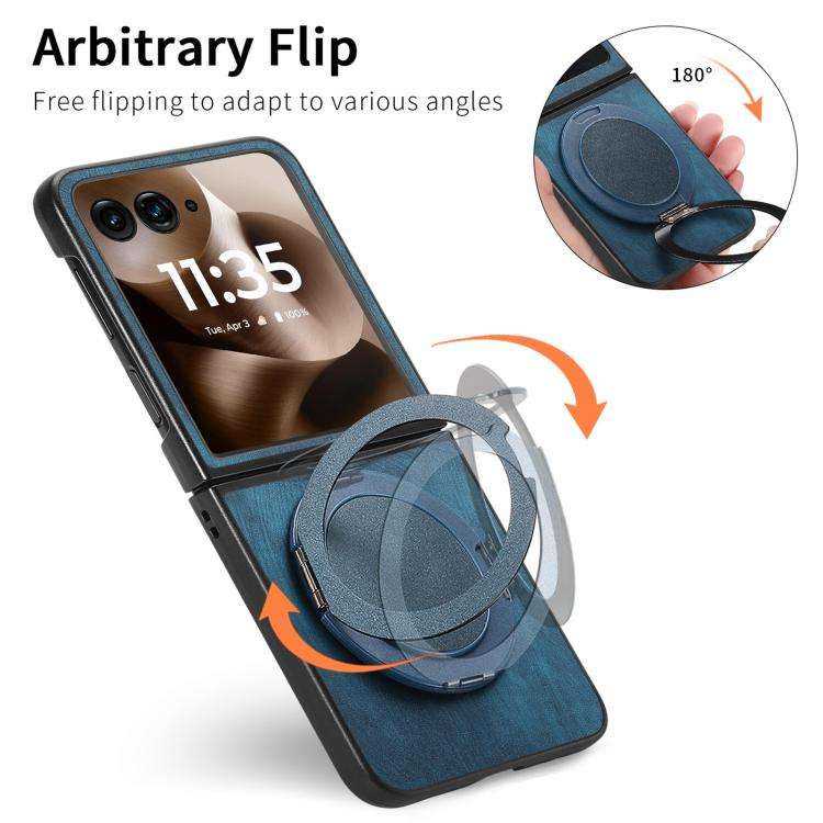 For Motorola Moto Razr 40 Ultra Retro Leather Rotation Round Holder Phone Case(Blue)