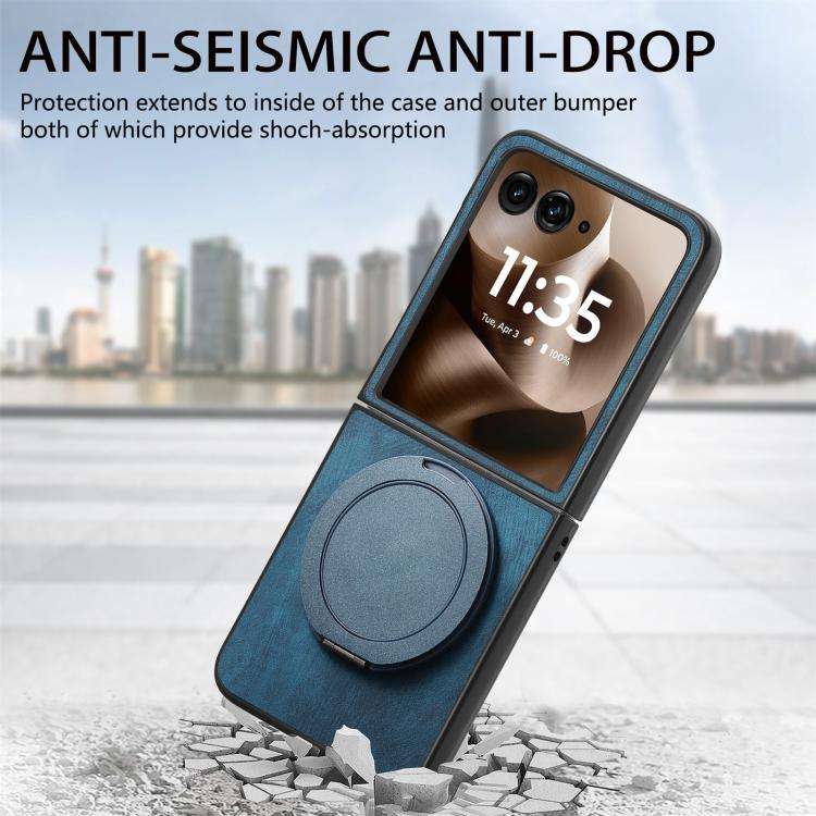 For Motorola Moto Razr 40 Ultra Retro Leather Rotation Round Holder Phone Case(Blue)