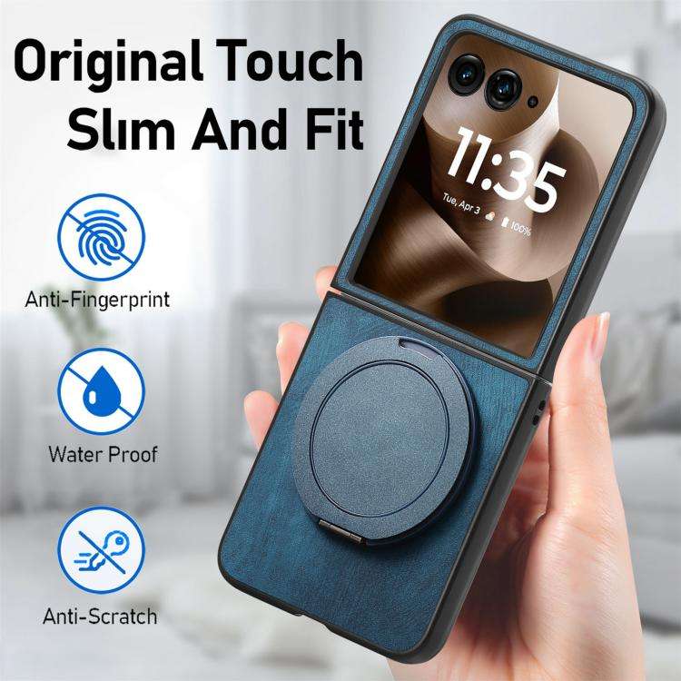 For Motorola Moto Razr 40 Ultra Retro Leather Rotation Round Holder Phone Case(Blue)