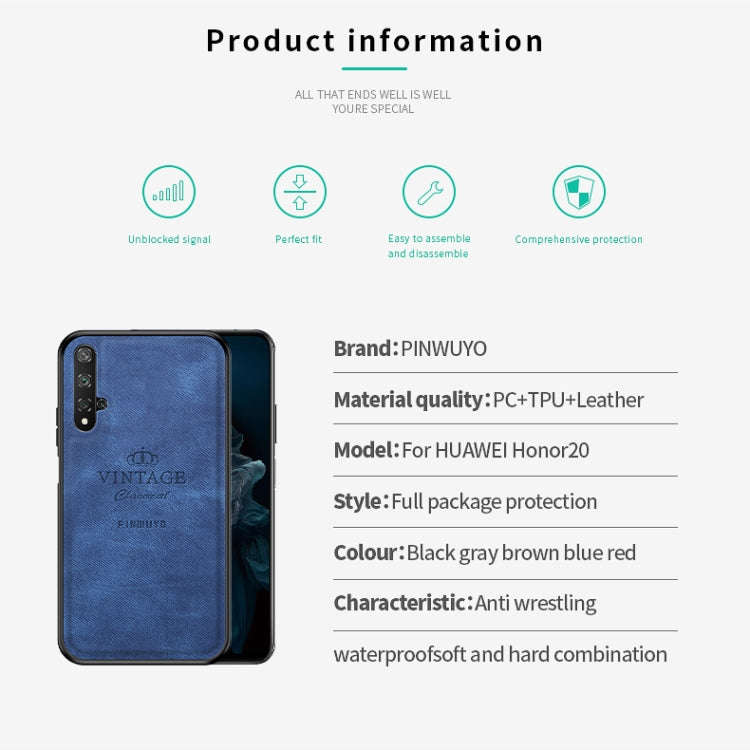 PINWUYO Shockproof Waterproof Full Coverage PC + TPU + Skin Protective Case for Huawei Honor 20(B...