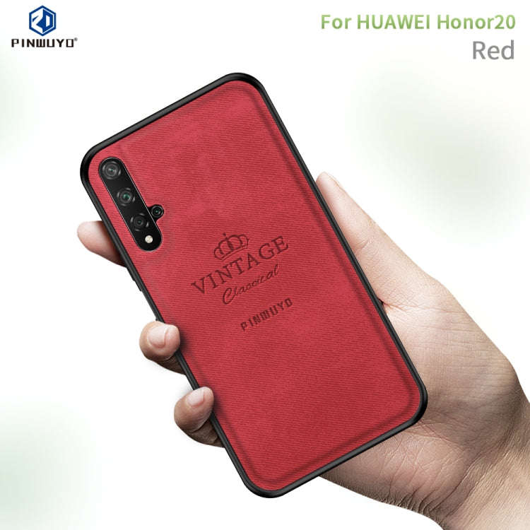 PINWUYO Shockproof Waterproof Full Coverage PC + TPU + Skin Protective Case for Huawei Honor 20(Red)