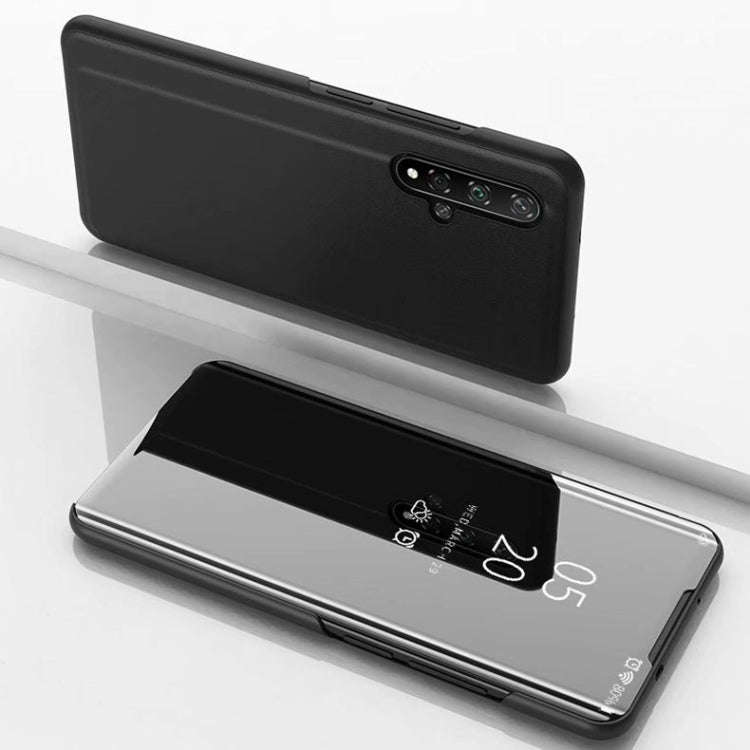 Electroplating Mirror Horizontal Flip Leather Case for Huawei Honor 20 with Holder(Black)