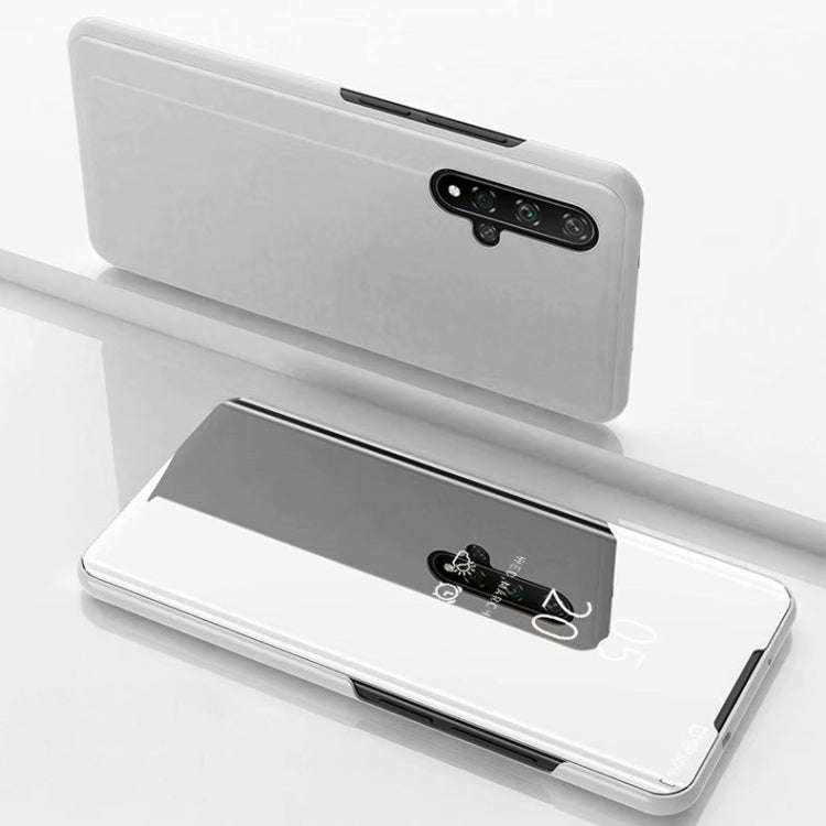 Electroplating Mirror Horizontal Flip Leather Case for Huawei Honor 20 with Holder(Silver)