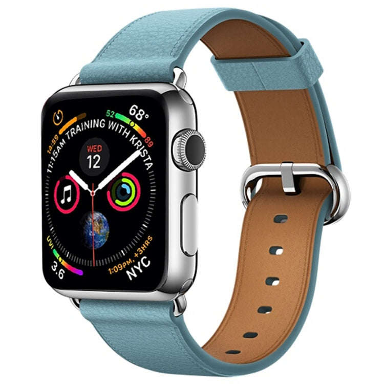 Classic Button Leather Wrist Strap Watch Band for Apple Watch Series 3 & 2 & 1 38mm(Light Blue)