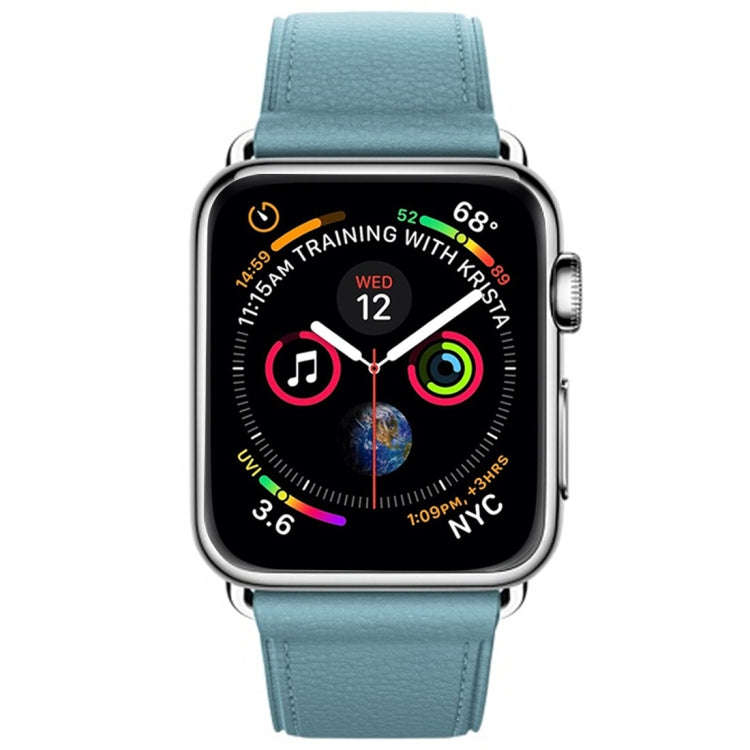 Classic Button Leather Wrist Strap Watch Band for Apple Watch Series 3 & 2 & 1 38mm(Light Blue)