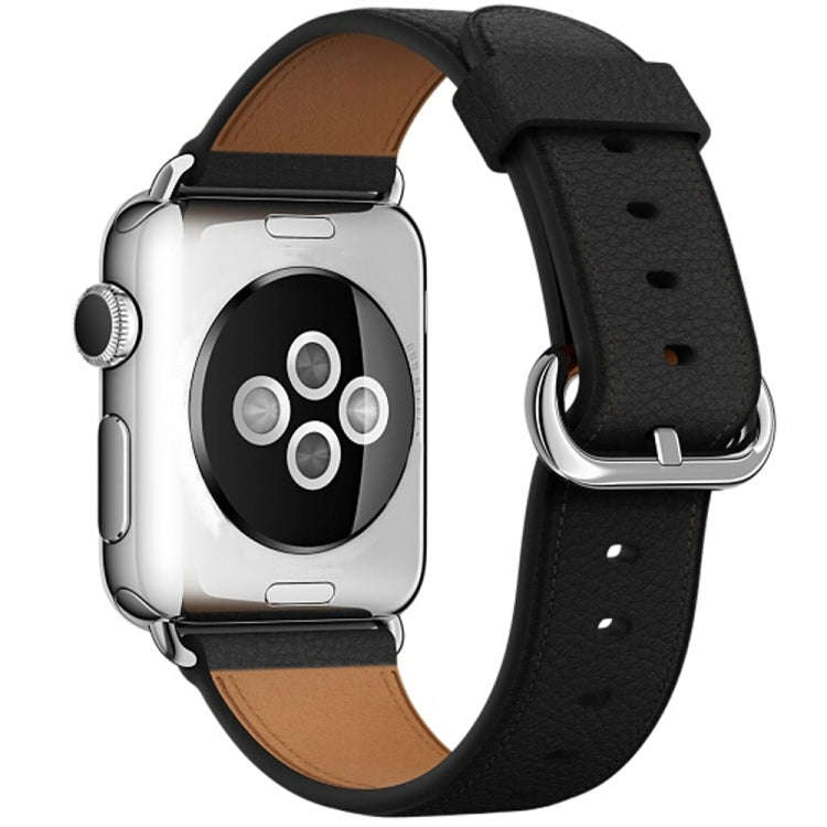 Classic Button Leather Wrist Strap Watch Band for Apple Watch Series 3 & 2 & 1 38mm(Black)