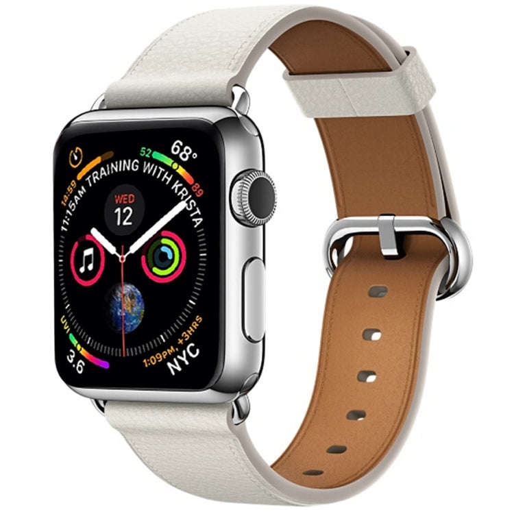 Classic Button Leather Wrist Strap Watch Band for Apple Watch Series 3 & 2 & 1 38mm(White)