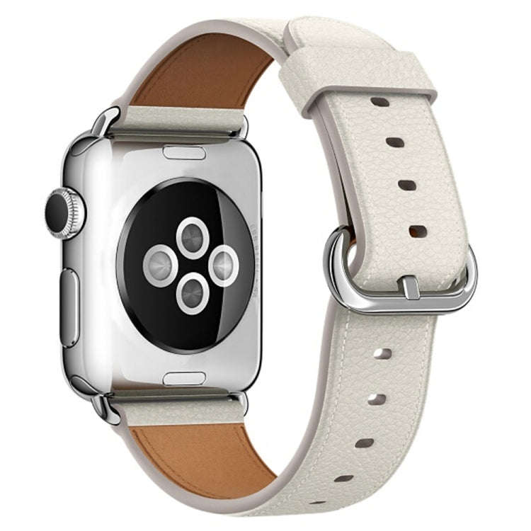 Classic Button Leather Wrist Strap Watch Band for Apple Watch Series 3 & 2 & 1 38mm(White)