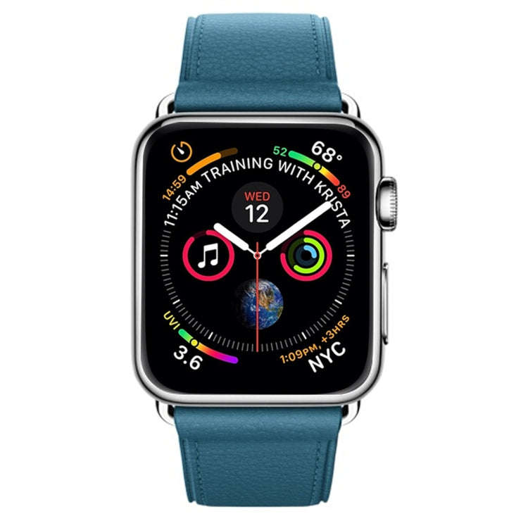 Classic Button Leather Wrist Strap Watch Band for Apple Watch Series 3 & 2 & 1 38mm(Dark Blue)