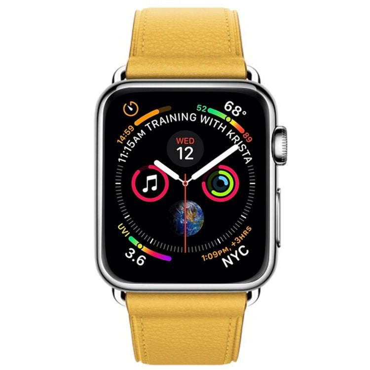 Classic Button Leather Wrist Strap Watch Band for Apple Watch Series 3 & 2 & 1 42mm(Yellow)