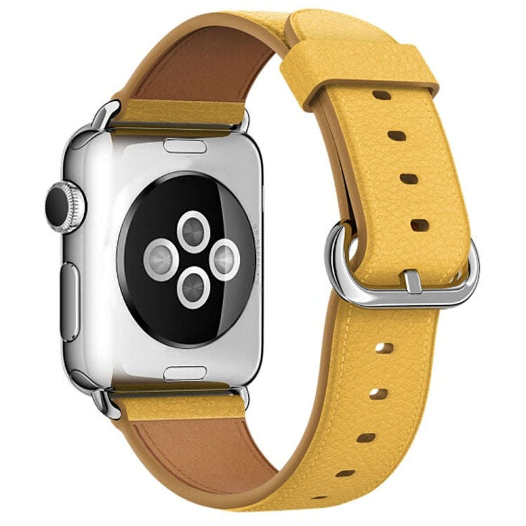 Classic Button Leather Wrist Strap Watch Band for Apple Watch Series 3 & 2 & 1 42mm(Yellow)