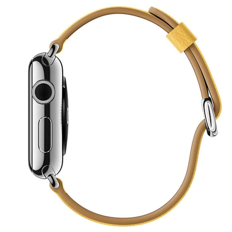Classic Button Leather Wrist Strap Watch Band for Apple Watch Series 3 & 2 & 1 42mm(Yellow)