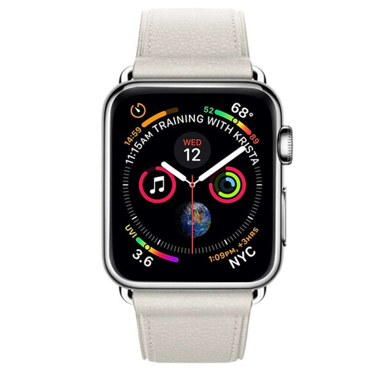 Classic Button Leather Wrist Strap Watch Band for Apple Watch Series 3 & 2 & 1 42mm(White)