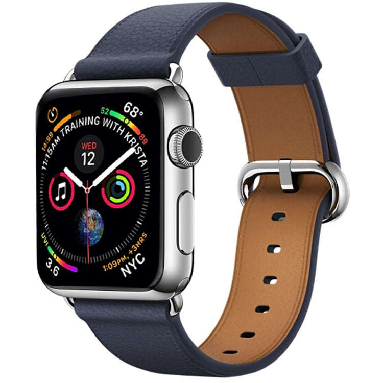 Classic Button Leather Wrist Strap Watch Band for Apple Watch Series 3 & 2 & 1 42mm(Midnight Blue)