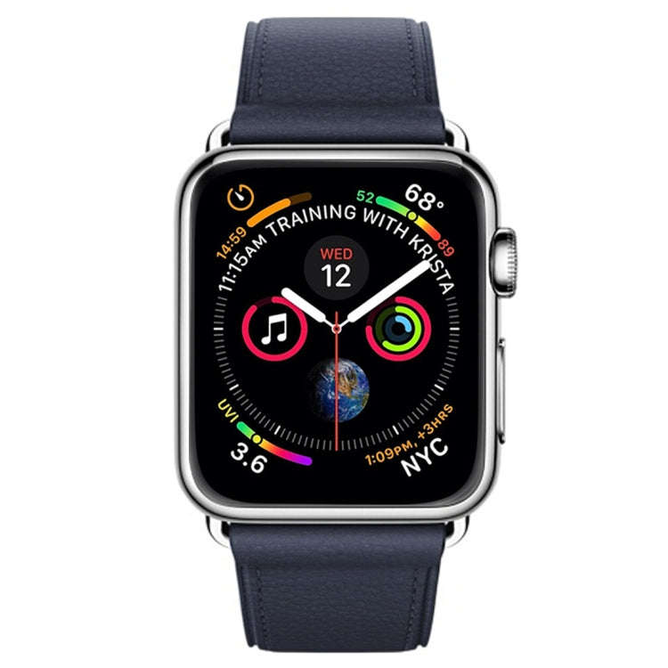 Classic Button Leather Wrist Strap Watch Band for Apple Watch Series 3 & 2 & 1 42mm(Midnight Blue)