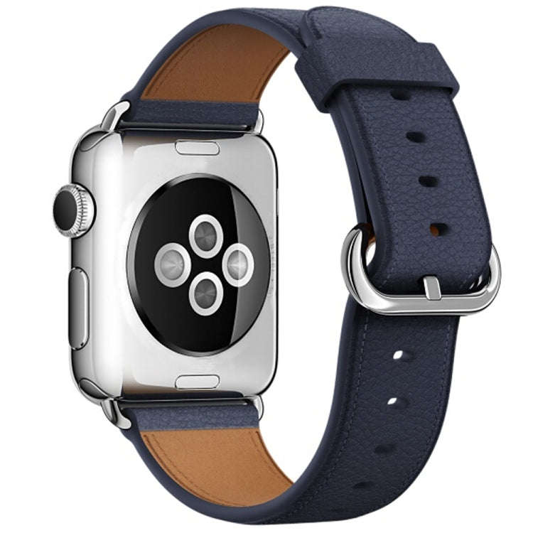 Classic Button Leather Wrist Strap Watch Band for Apple Watch Series 3 & 2 & 1 42mm(Midnight Blue)