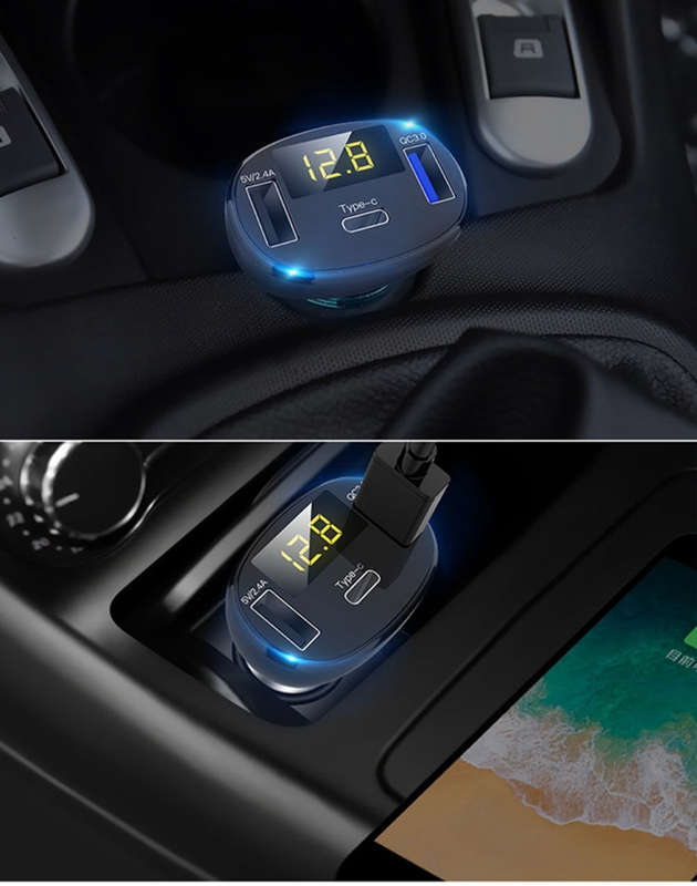 C02 Car Power Adapter in-car Phone Charger Type-C Fast Charger QC3.0 Dual USB Ports DC5V 2.4A 12V...