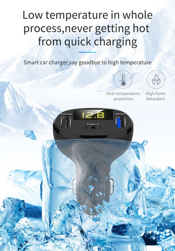 C02 Car Power Adapter in-car Phone Charger Type-C Fast Charger QC3.0 Dual USB Ports DC5V 2.4A 12V...