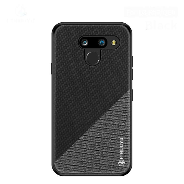 PINWUYO Hong Series Anti-fall TPU+ Chemical Fiber Cloth Protective Cover for LG K50 / Q60(Black)