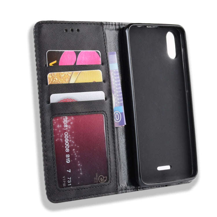 Magnetic Buckle Retro Crazy Horse Texture Horizontal Flip Leather Case for Wiko Y60, with Holder ...