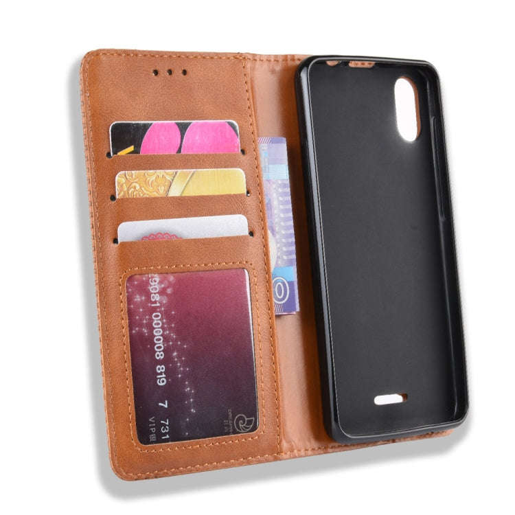 Magnetic Buckle Retro Crazy Horse Texture Horizontal Flip Leather Case for Wiko Y60, with Holder ...