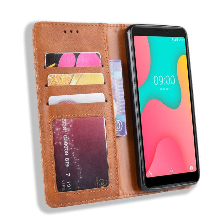 Magnetic Buckle Retro Crazy Horse Texture Horizontal Flip Leather Case for Wiko Y60, with Holder ...
