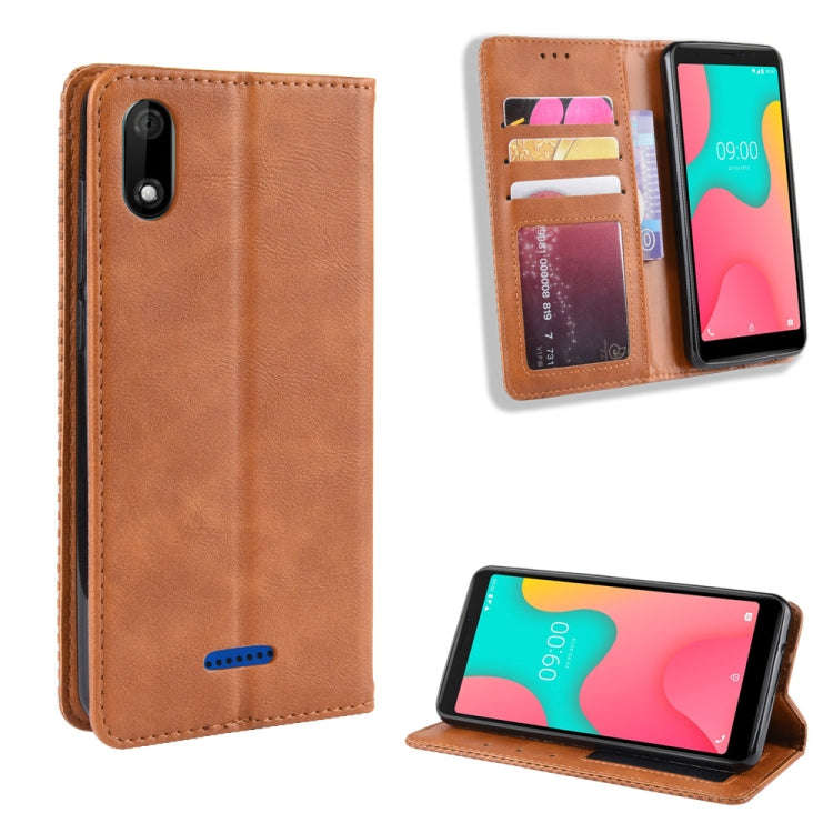 Magnetic Buckle Retro Crazy Horse Texture Horizontal Flip Leather Case for Wiko Y60, with Holder ...