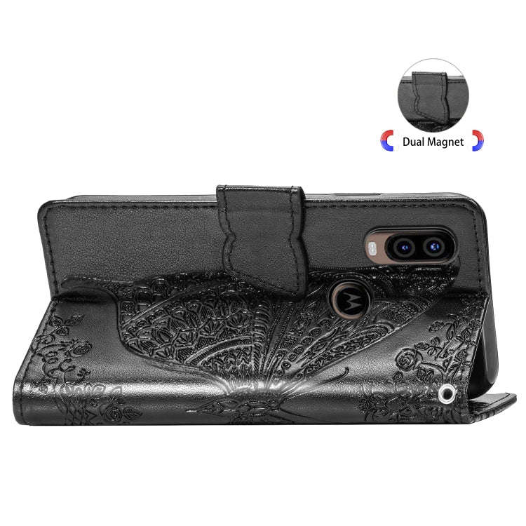 Butterfly Love Flowers Embossing Horizontal Flip Leather Case For Motorola P40 with Holder & Card...