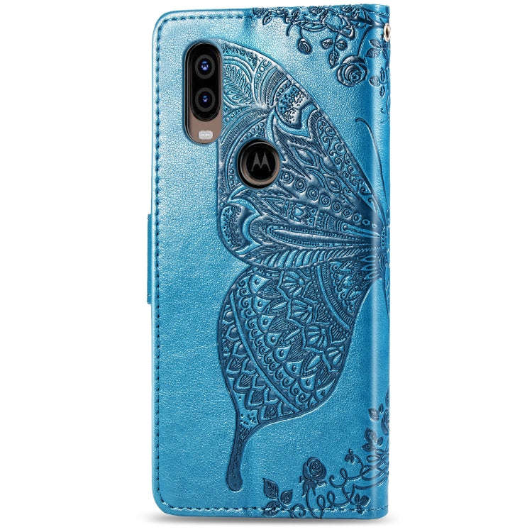 Butterfly Love Flowers Embossing Horizontal Flip Leather Case For Motorola P40 with Holder & Card...