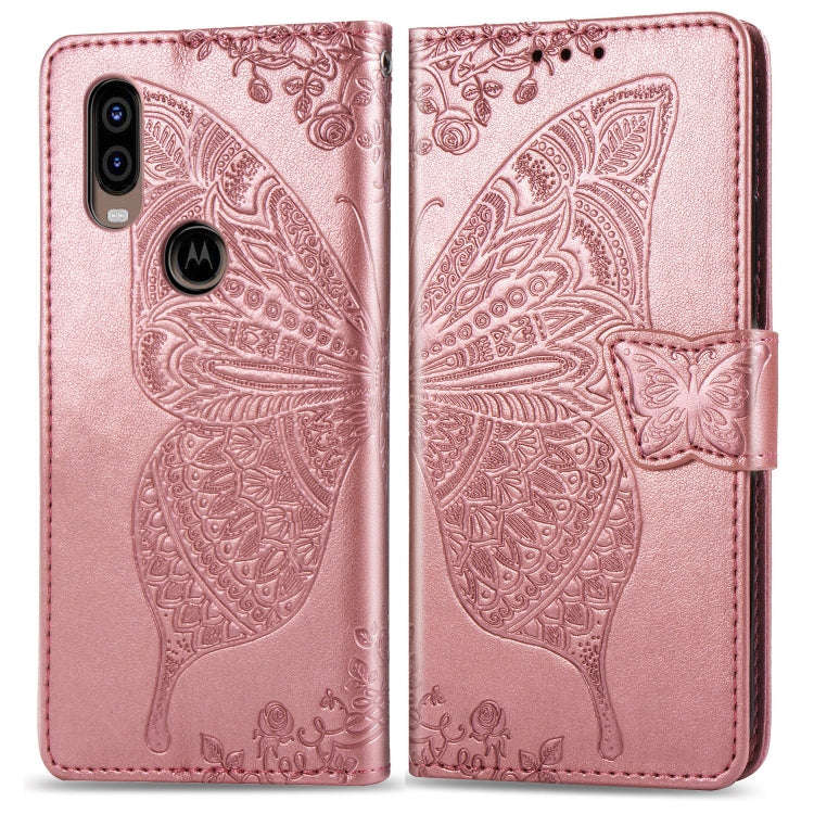 Butterfly Love Flowers Embossing Horizontal Flip Leather Case For Motorola P40 with Holder & Card...