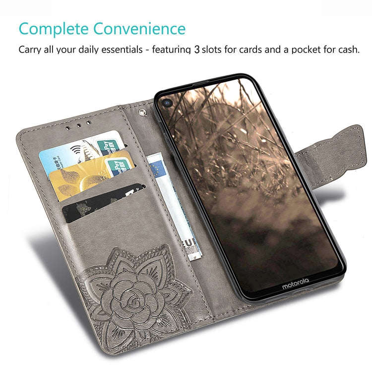 Butterfly Love Flowers Embossing Horizontal Flip Leather Case For Motorola P40 with Holder & Card...