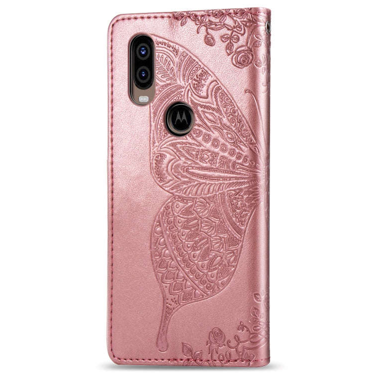 Butterfly Love Flowers Embossing Horizontal Flip Leather Case For Motorola P40 with Holder & Card...